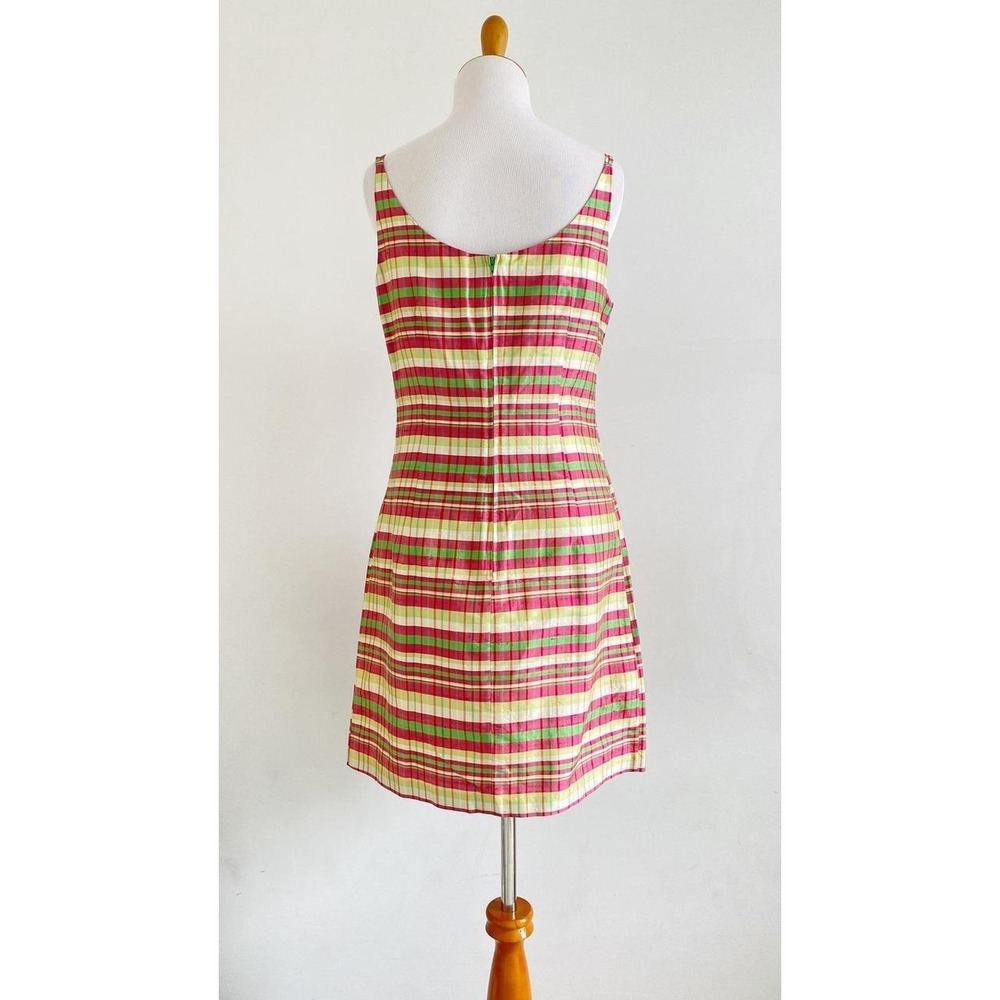 Vintage 90s Y2K Esprit Silk Slip Mini Dress Pastel Madras Plaid Print Retro Prep - Picture 5 of 8